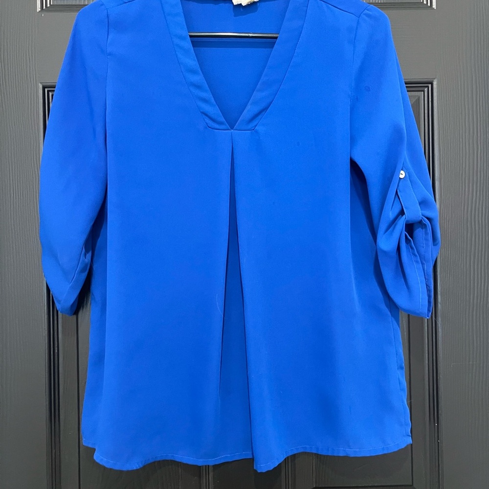 Blue Cuffed Sleeve Relaxed Blouse